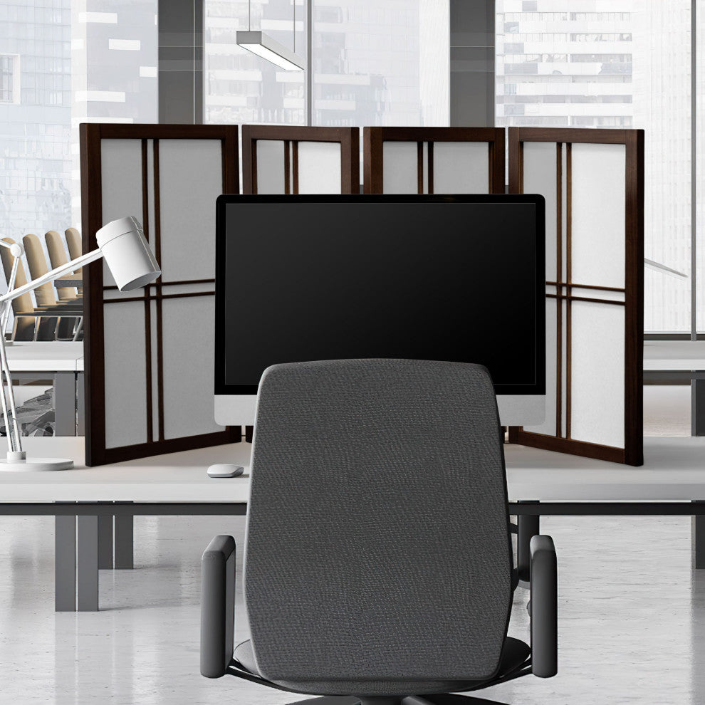 2' Tall Desktop Double Cross Shoji Screen, Walnut, 4 Panels