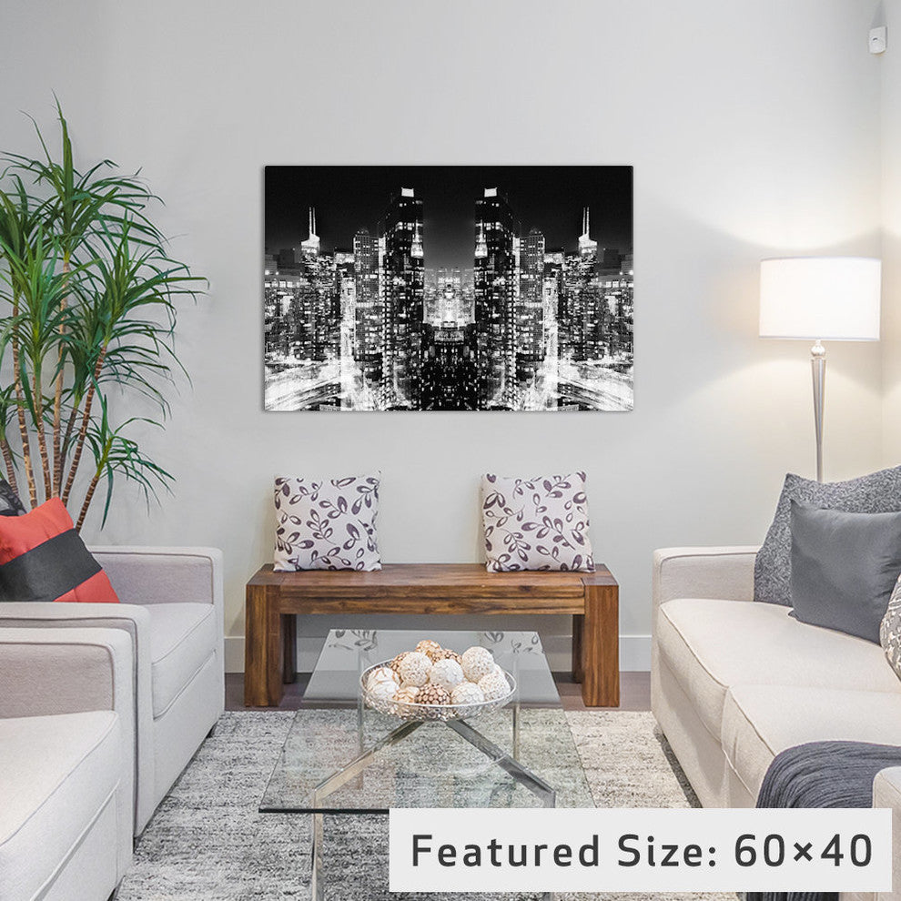 "New York Reflection Skyline at Night BW" by Philippe Hugonnard, 18x12x1.5