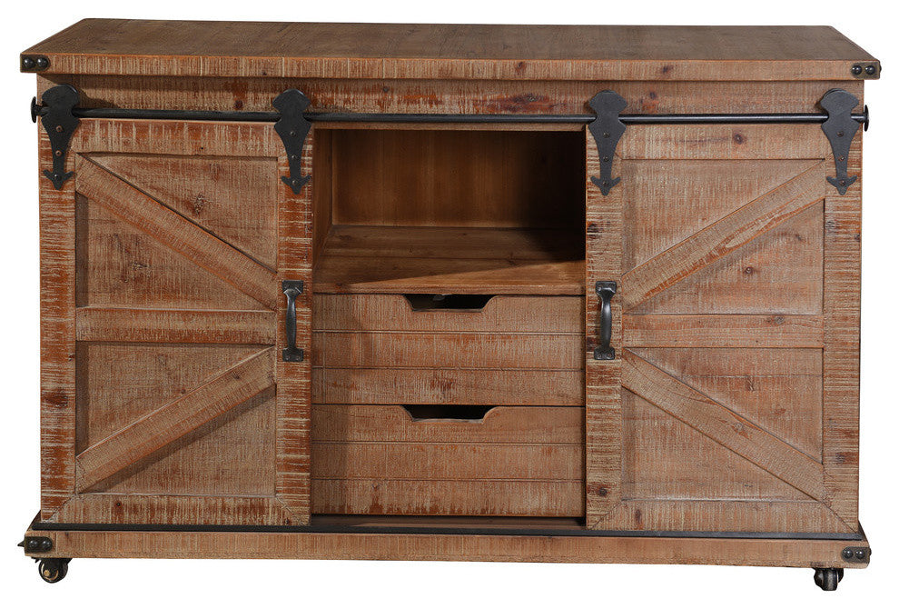 Presley 2 Door, 2 Drawer and Open Center Cabinet, Natural Brown