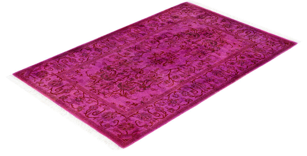 Overdyed One-of-a-Kind Hand-Knotted Area Rug Purple, 2' 8" x 4' 1"