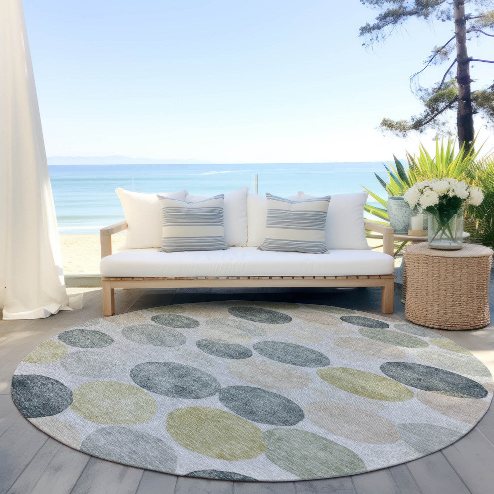 Machine Washable Indoor/Outdoor Chantille ACN1898 Gray 8' x 8' Round Rug