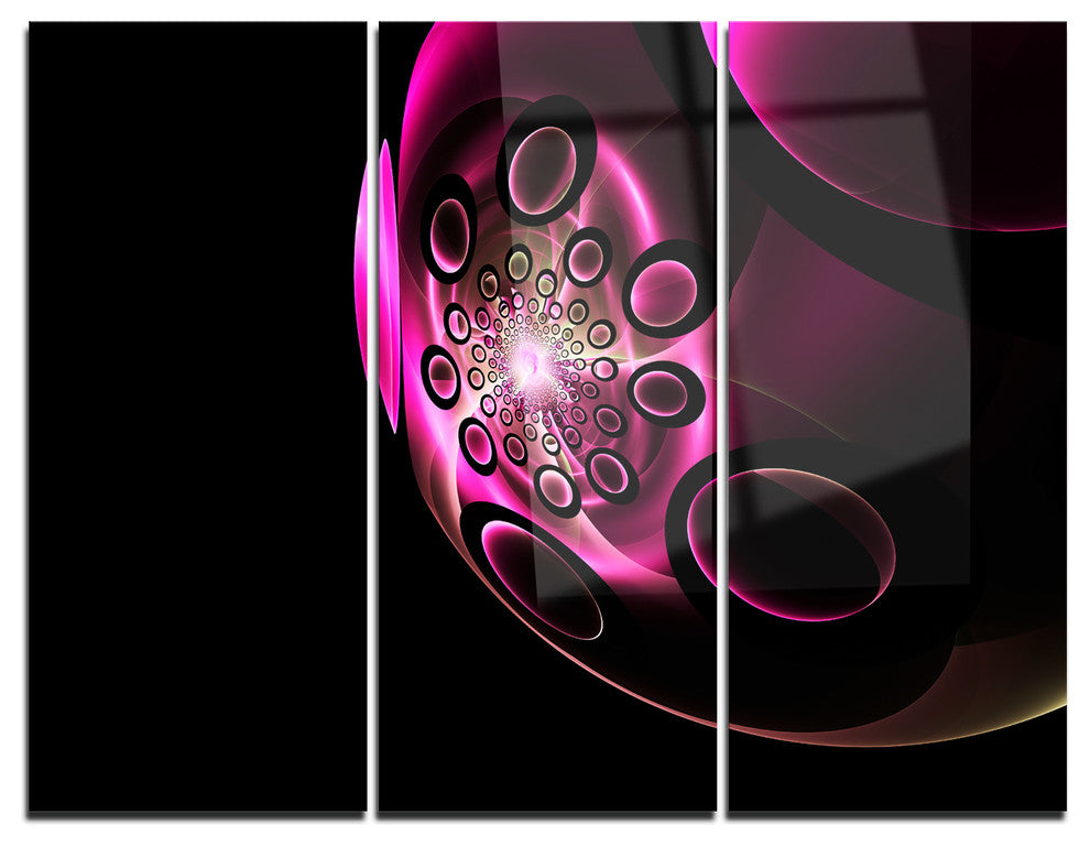 "Purple Fractal Sphere in Dark" Metal Wall Art, 3 Panels, 36"x28"