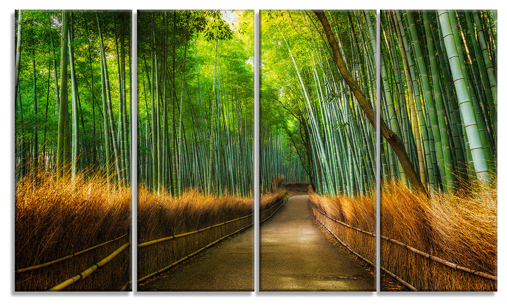 "Arashiyama Bamboo Grove Japan" Oversized Forest Wall Art, 4 Panels, 48"x28"