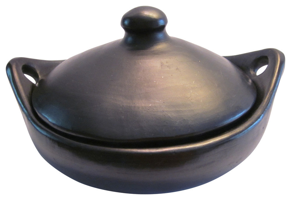 Ancient Cookware, Round Clay Chamba Serving Dish with Handles and Lid, Medium, 3