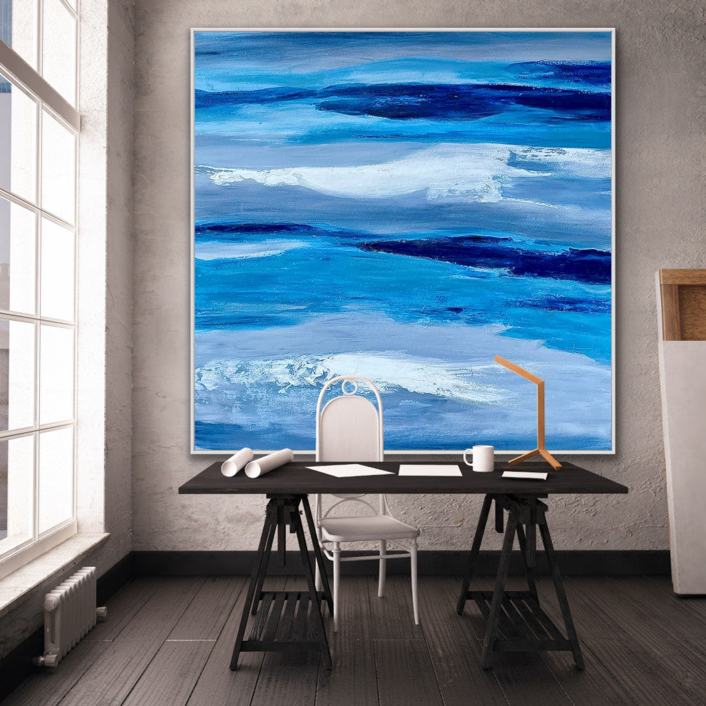 60x60" Silent sky Original Modern Painting Blue abstract art Minimal