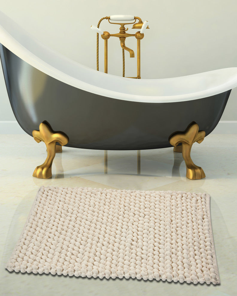 Bath Rug Cotton and Microfiber Hand Loom, 36"x24", Ivory, GSF 200, Bubbles