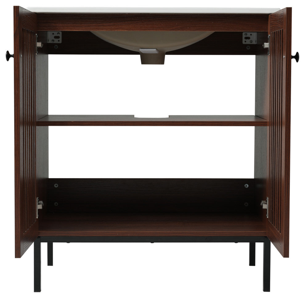 GDF Studio 30" Vintage Bathroom Vanity With Ceramic Sink, Antique Dark Brown