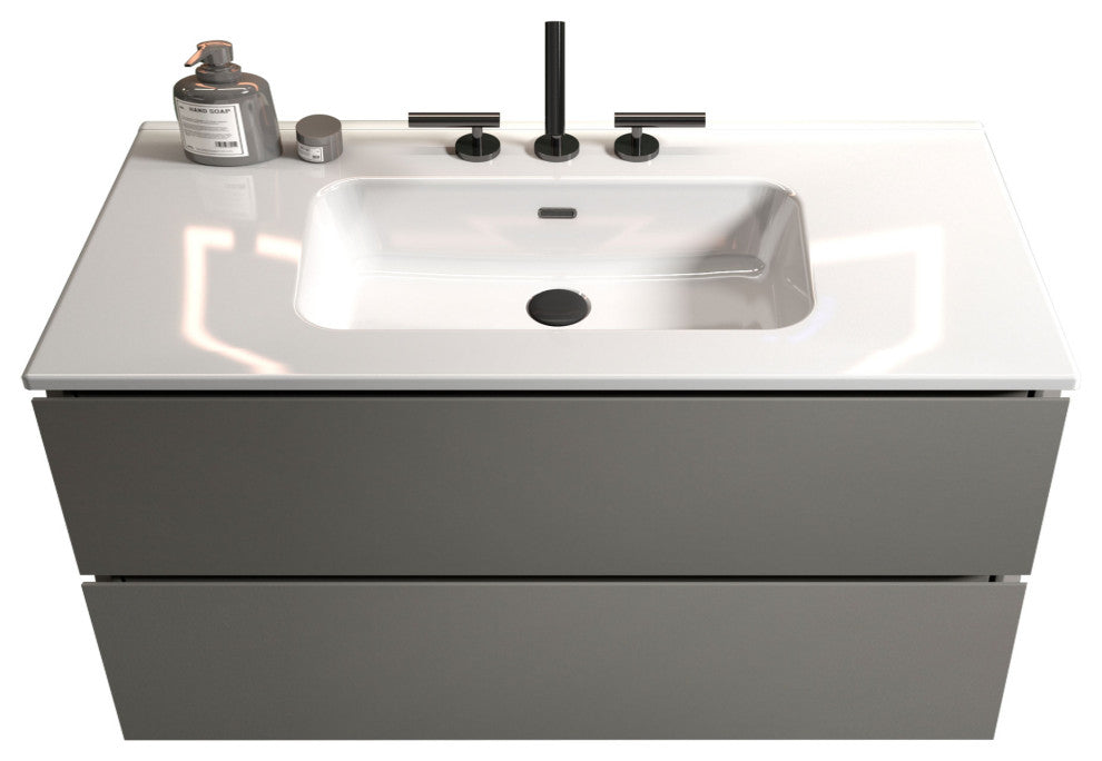 Wall-Mounted Bathroom Vanity Set with Ceramic Sink, Gray, 36"