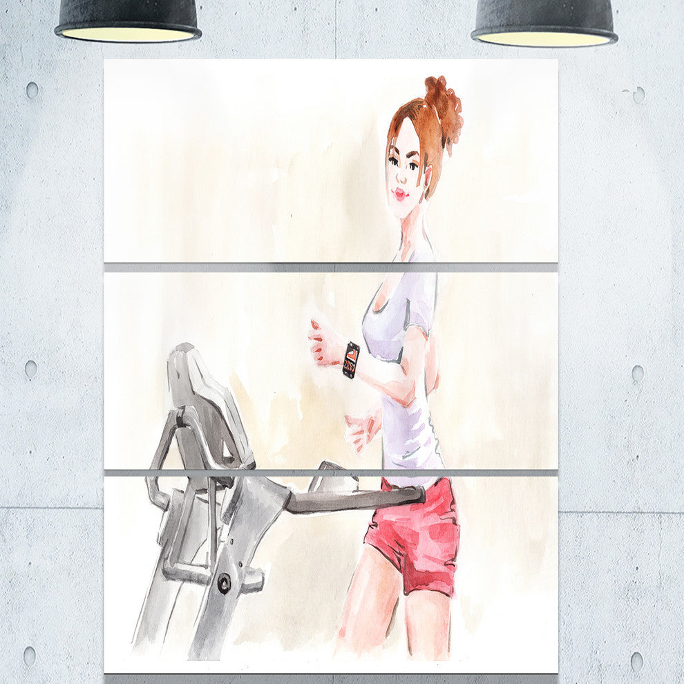 "Pretty Workout With Fitness Watch" Digital Metal Wall Art, 3 Panels, 28"x36"