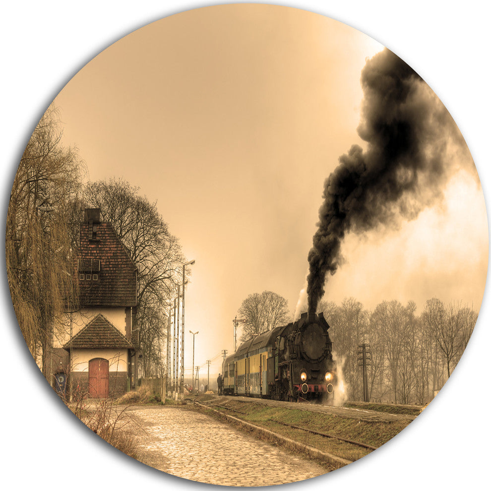Retro Steam Train, Landscape Photography Disc Metal Wall Art, 23"