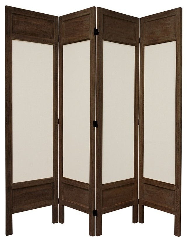 5 1/2' Tall Solid Frame Fabric Room Divider, Burnt Brown, 4 Panel