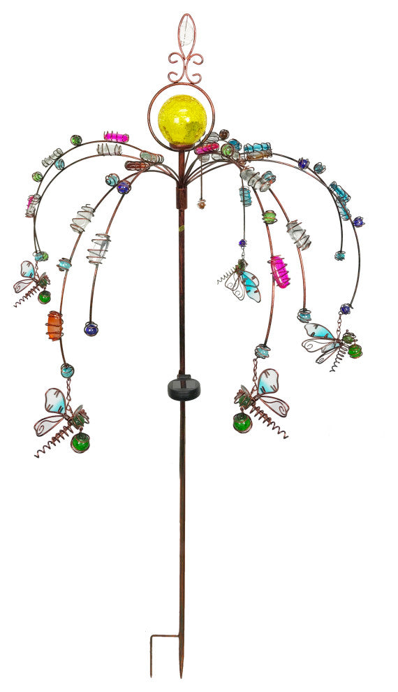 52" Solar Lighted Garden Stake With Beaded Dragonfly Ornaments