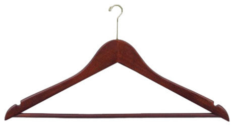 Wooden Anti-Theft Security Suit Hanger, Walnut/Brass Finish, Box of 100