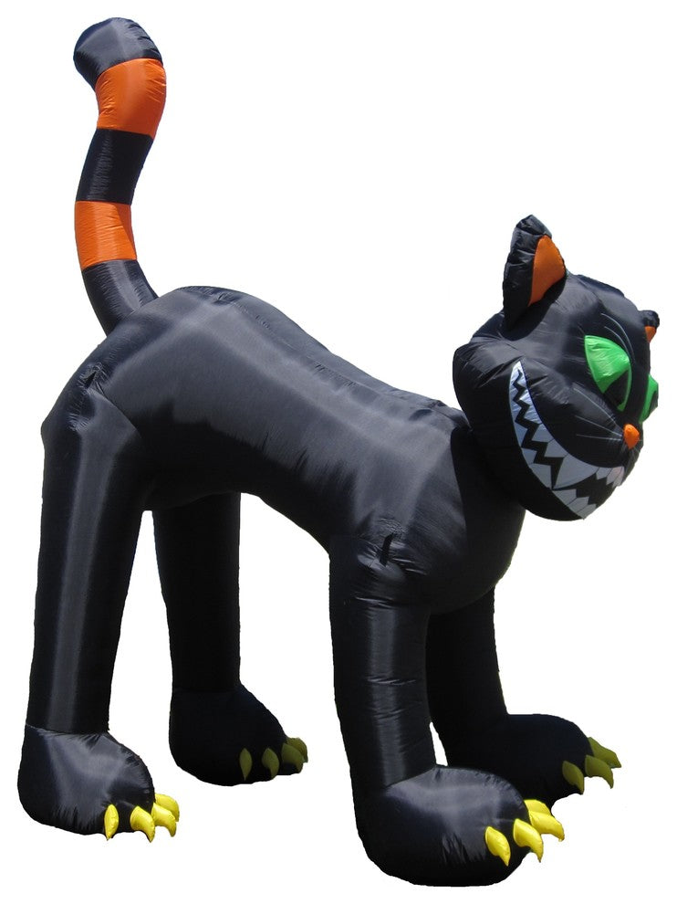 11' Tall Animated Halloween Inflatable Huge Black Cat, Head Rotating
