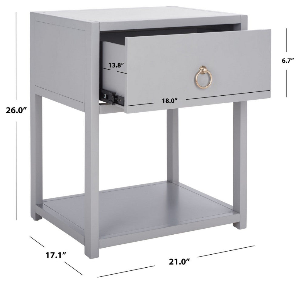 Safavieh Yudi 1 Drawer 1 Shelf Nightstand, Grey
