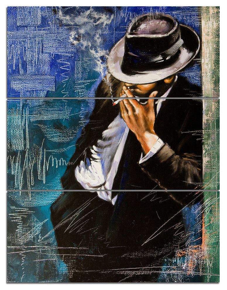"Man With Cigarette" Glossy Metal Wall Art, 3 Panels, 28"x36"