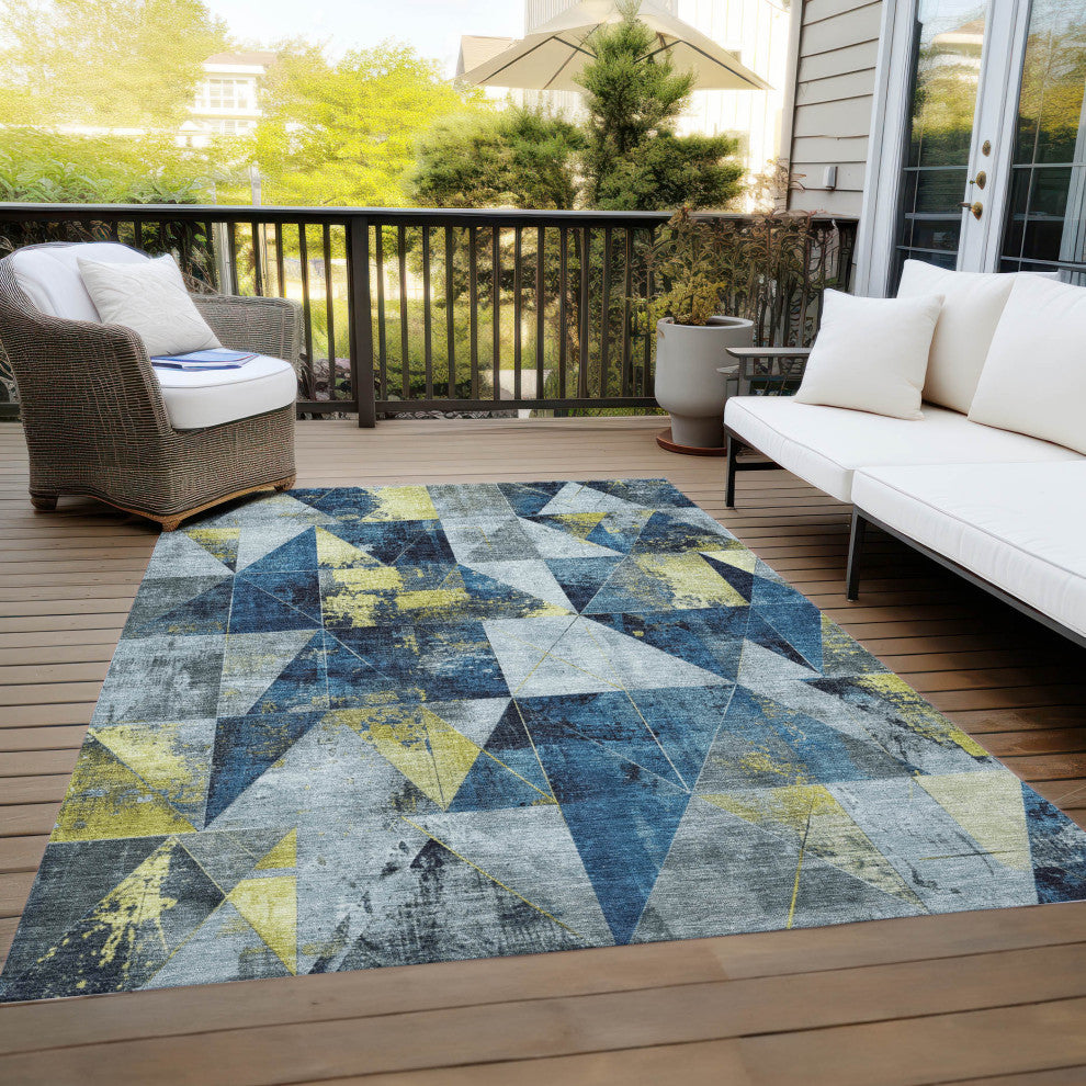 Machine Washable Indoor/Outdoor Chantille ACN1888 Navy 3' x 5' Rug