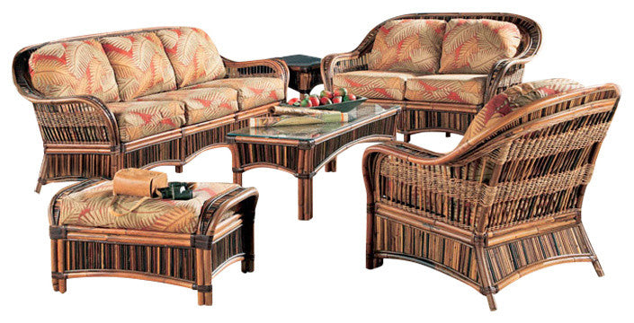 Congo 6-Piece Living Room Furniture Set, Brown, Callista-Stripe-Delft Fabric
