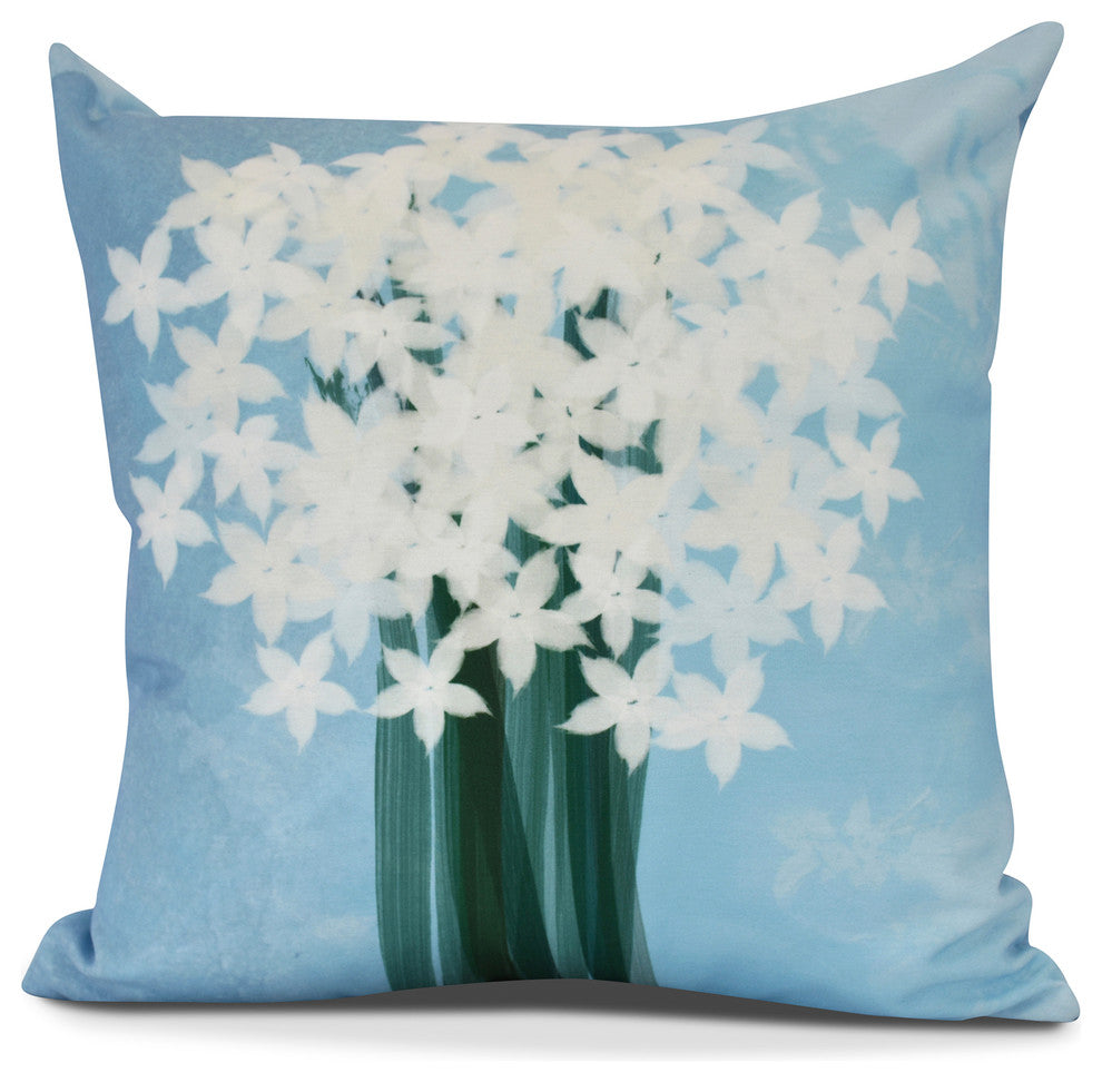 Paperwhites, Floral Print Outdoor Pillow, Light Blue, 20" x 20"