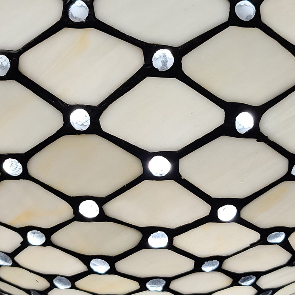 Tiffany Style 2 Light Impearled Semi-Flush Ceiling Lamp, 16" Wide