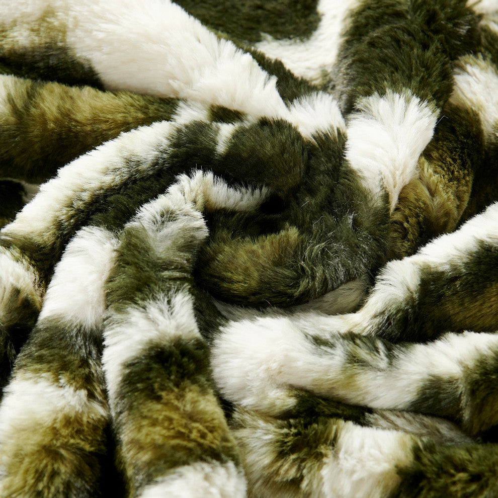 Wild Cat Faux Fur Pillow Shells, Set of 2, Forest Green, 20"x20"