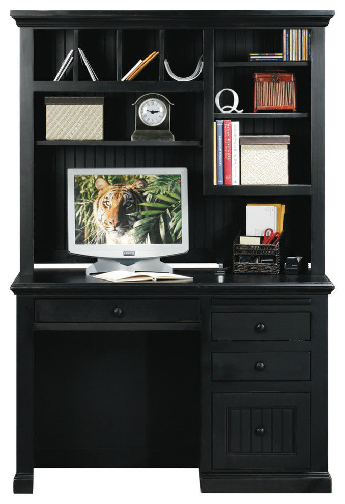 Eagle Furniture, Coastal Single-Pedestal Desk, Antique Black, Without Hutch