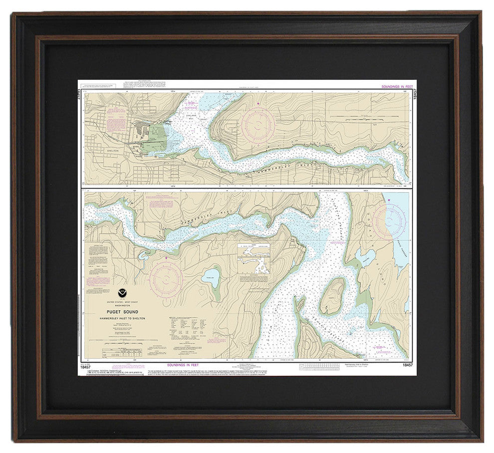 Poster Size Framed Nautical Chart; Puget Sound, Hammersley Inlet to Shelton