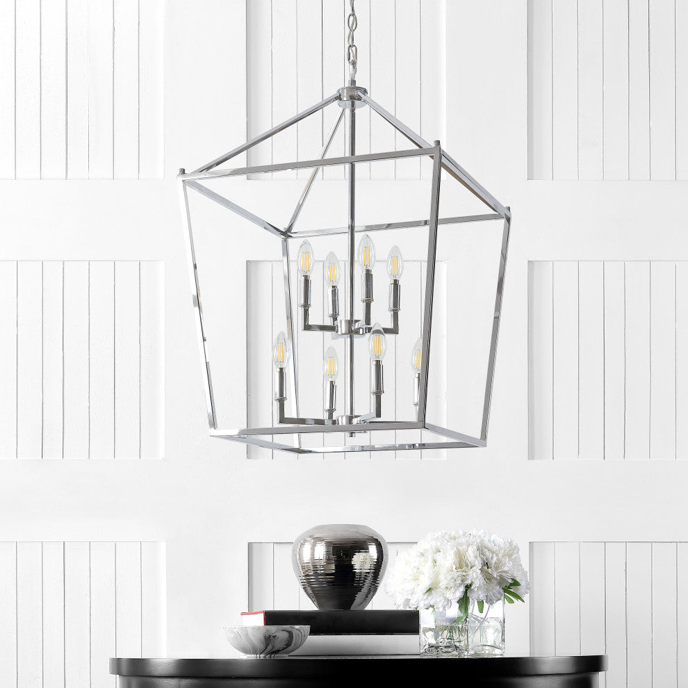 Pagoda Lantern Metal LED Pendant, Chrome, Width: 20"