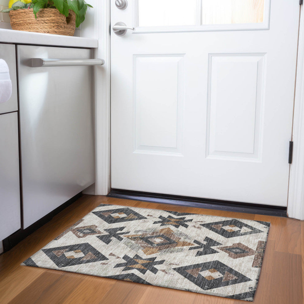 Machine Washable Indoor/Outdoor Chantille ACN1882 Beige 1'8" x 2'6" Rug