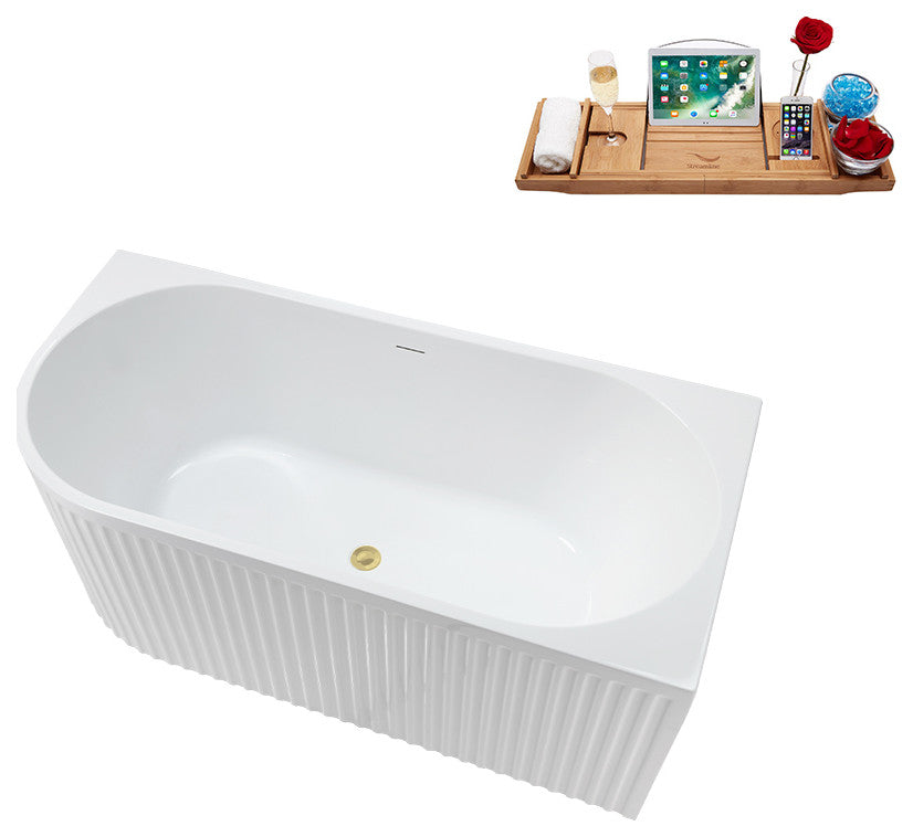 59" Streamline Bathtub and Tray With Drain, Polished Brass