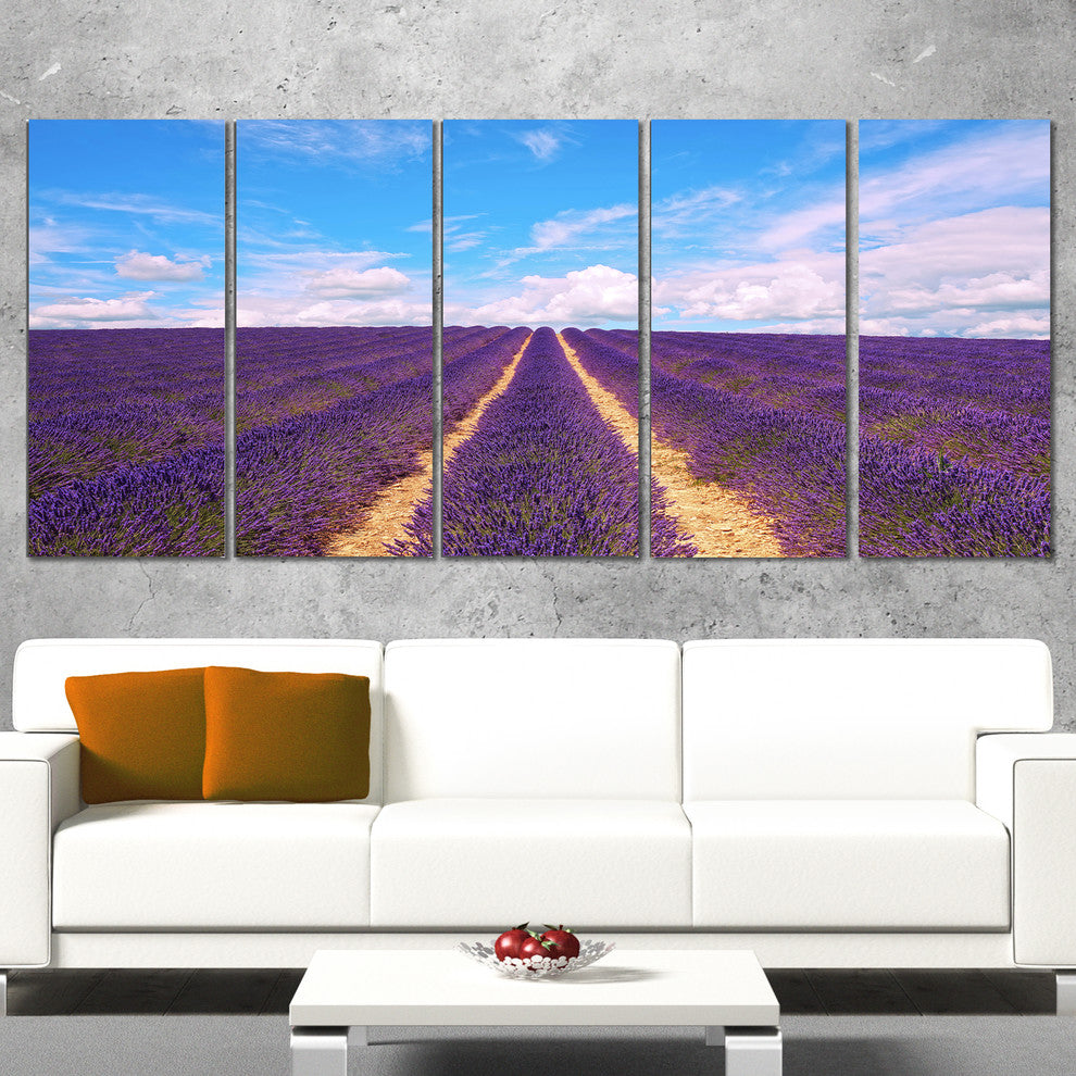 "Blooming Lavender Flower Field" Landscape Wall Art Print, 5 Panels, 60"x28"