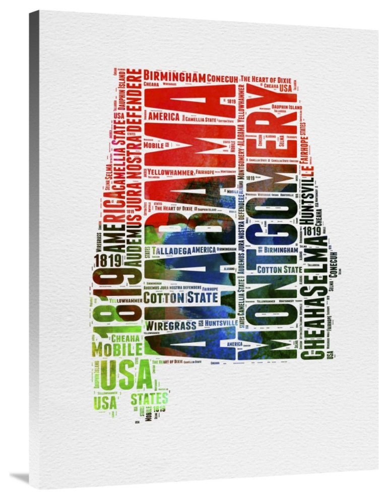 "Alabama Watercolor Word Cloud" Fine Art Print