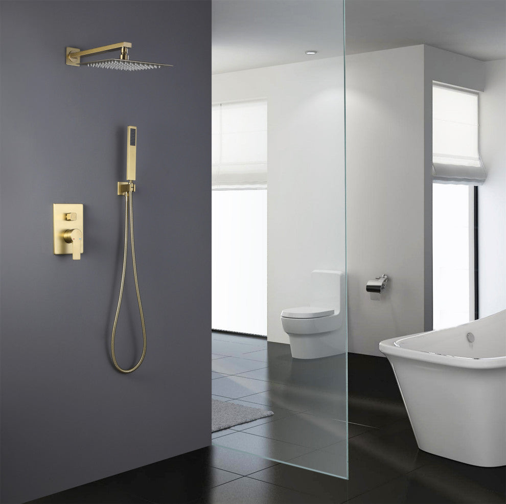 Brushed Gold Multifunctional Shower System 10" Stainless Steel Rain Shower Head