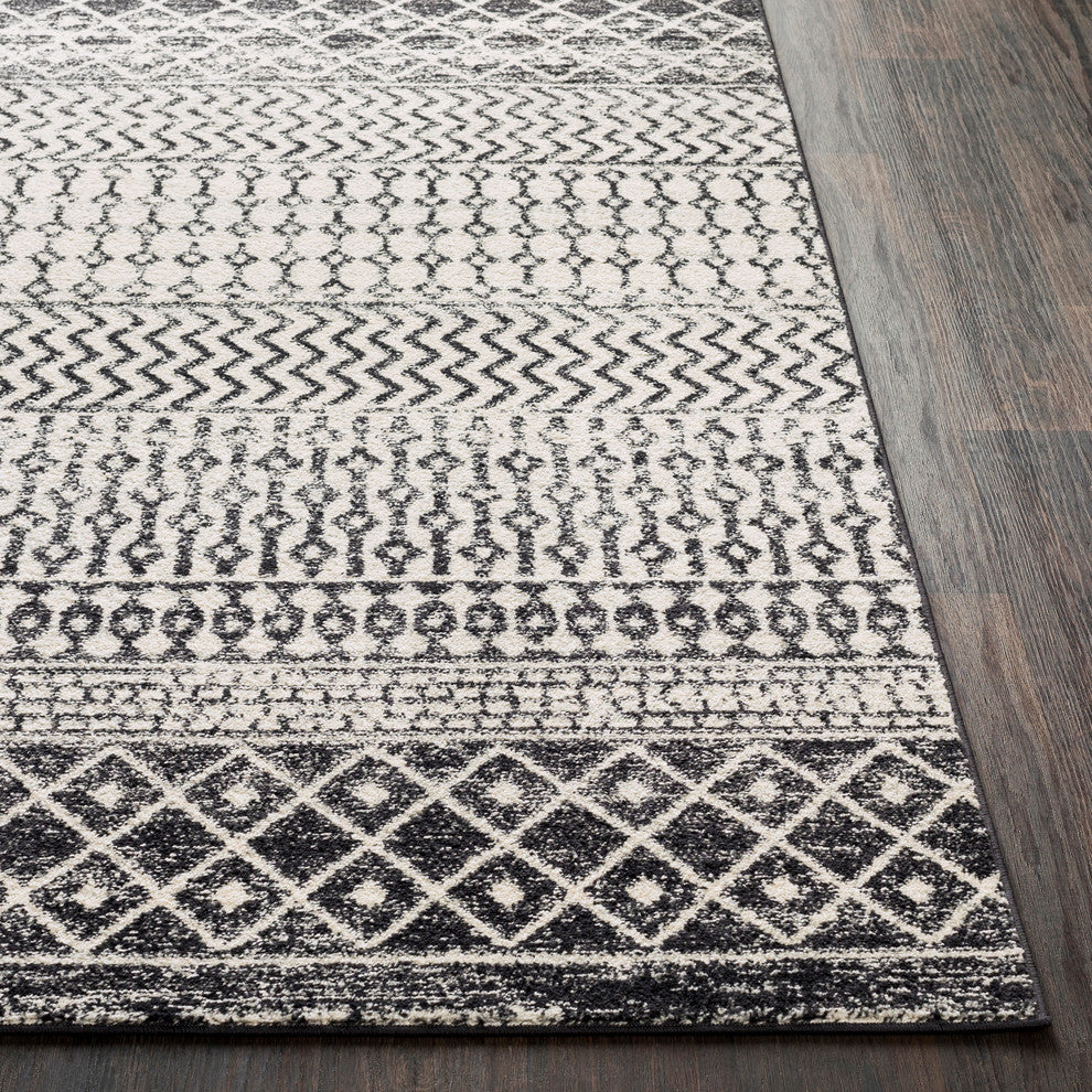 Elaziz Bohemian Global Gray, Black Area Rug, 7'10"x10'3"