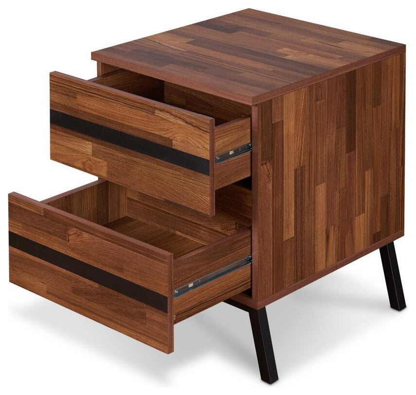 Wooden End Table with 2 Drawers, Walnut