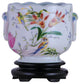 Set of 2 Round Scallop Rim Bird and Floral Porcelain Pot Base 7"