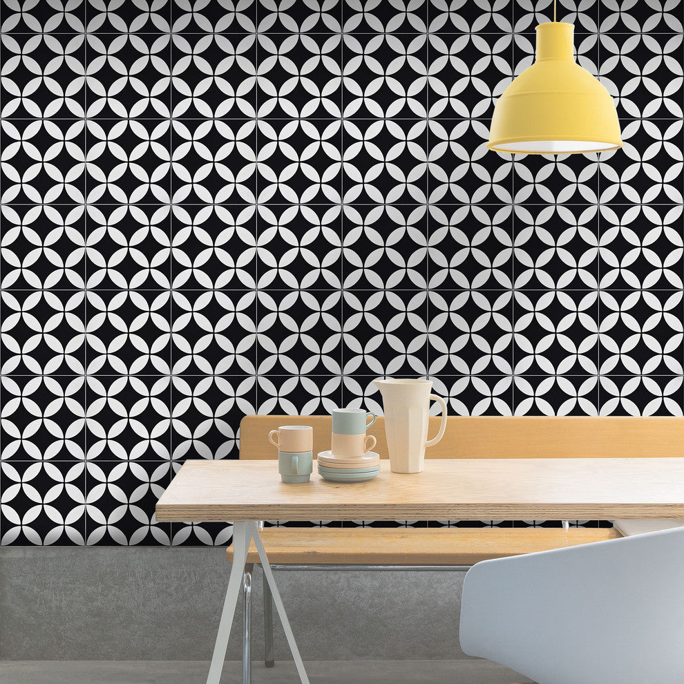 8"x8" Amlo Handmade Cement Tile, Black/White, Set of 12