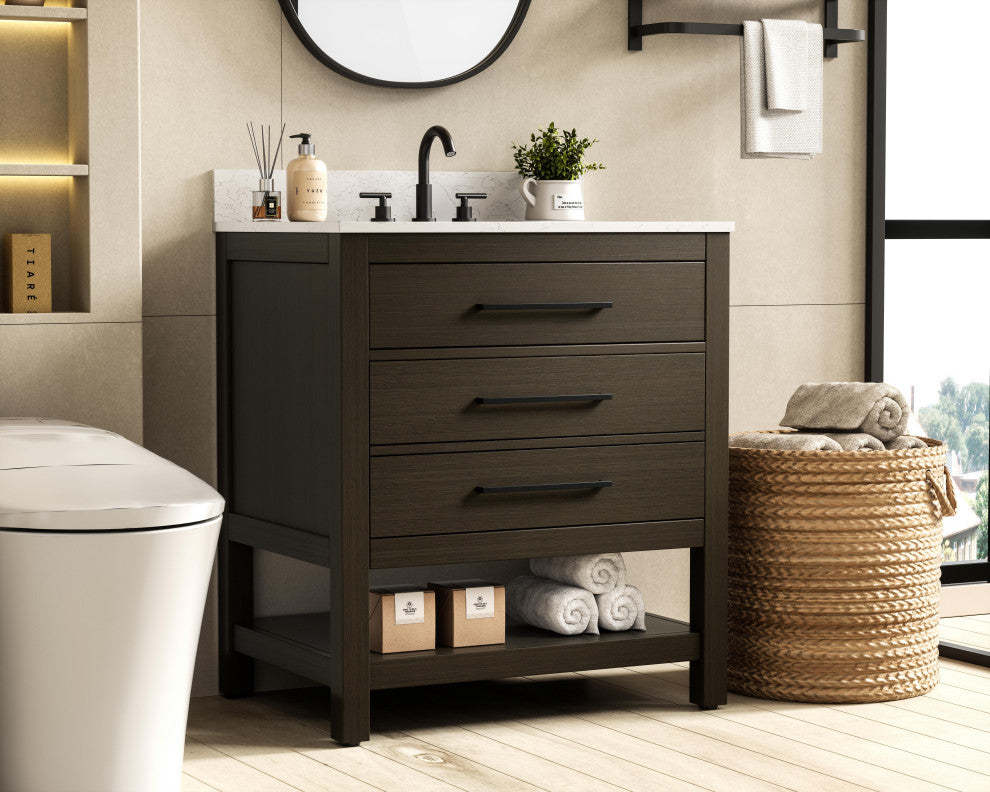 Home Living 30" Single Bathroom Vanity, Mocha Brown With Backsplash