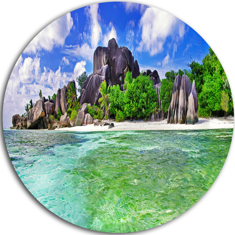 Amazing La Diguse Island Seychelles, Landscape Round Metal Artwork, 36"