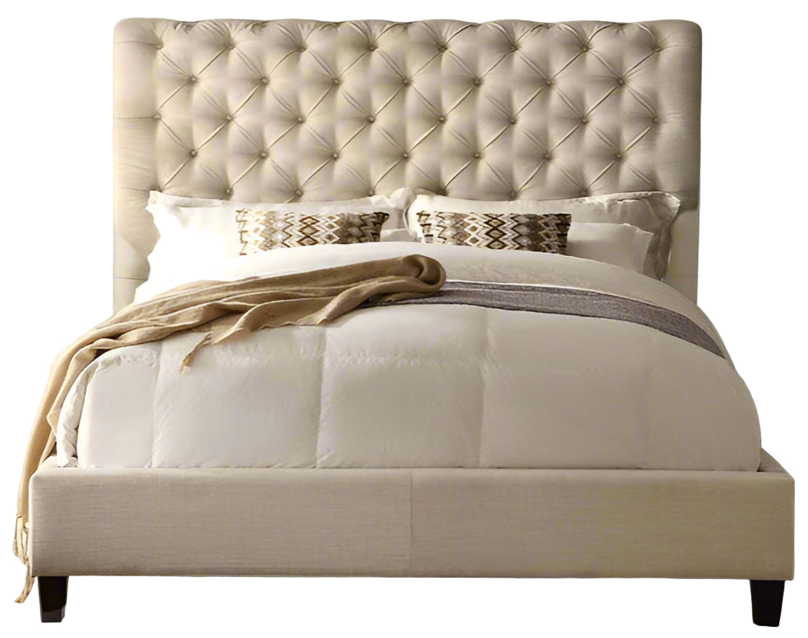 Alexis Chesterfield Tufted Upholstered Platform Bed, Queen, Beige