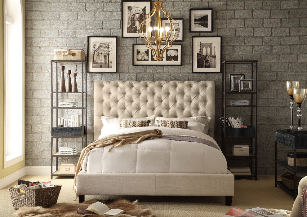 Alexis Chesterfield Tufted Upholstered Platform Bed, Queen, Beige