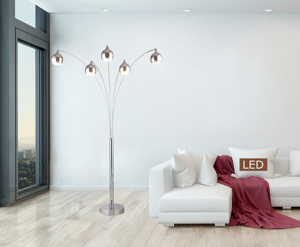 Amore LED Arched Floor Lamp With Dimmer, Chrome