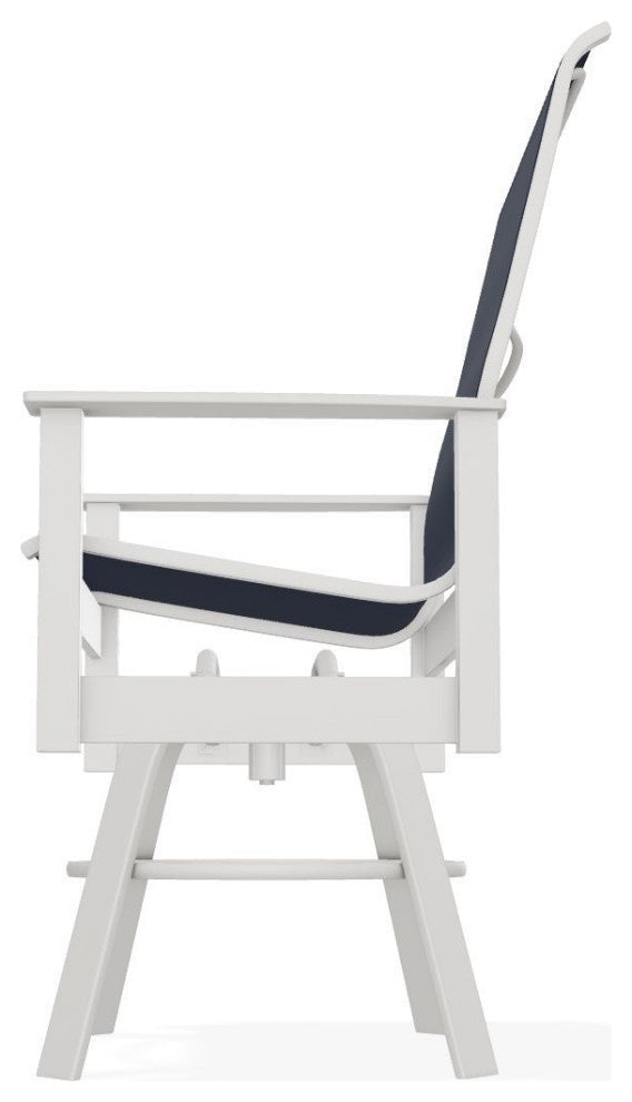 Leeward Sling Balcony Height Outdoor Swivel Armchair, Navy/Snow