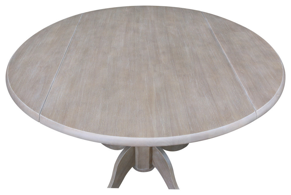 42" Round Dual Drop Leaf Pedestal Table, Washed Gray Taupe
