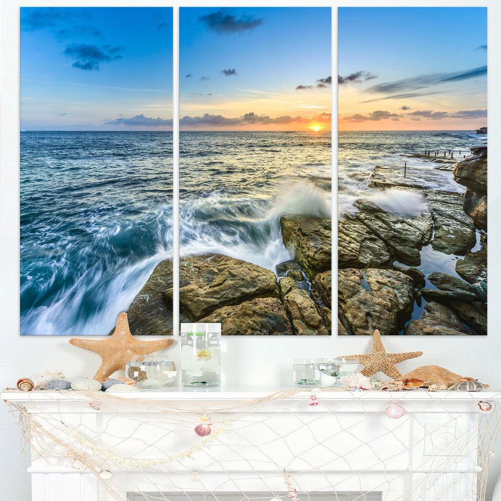 "Rocky Coogee Beach in Sydney" Metal Wall Art, 3 Panels, 36"x28"