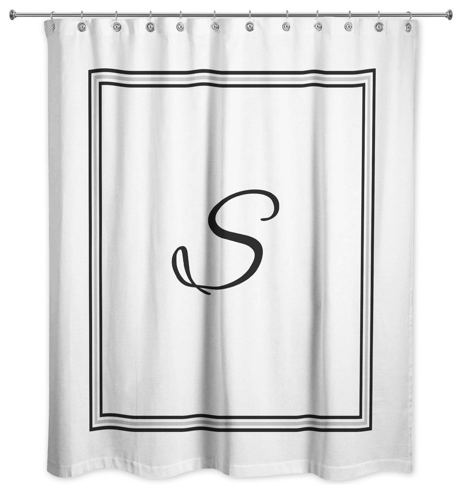 Classic White Monogrammed Shower Curtain, S