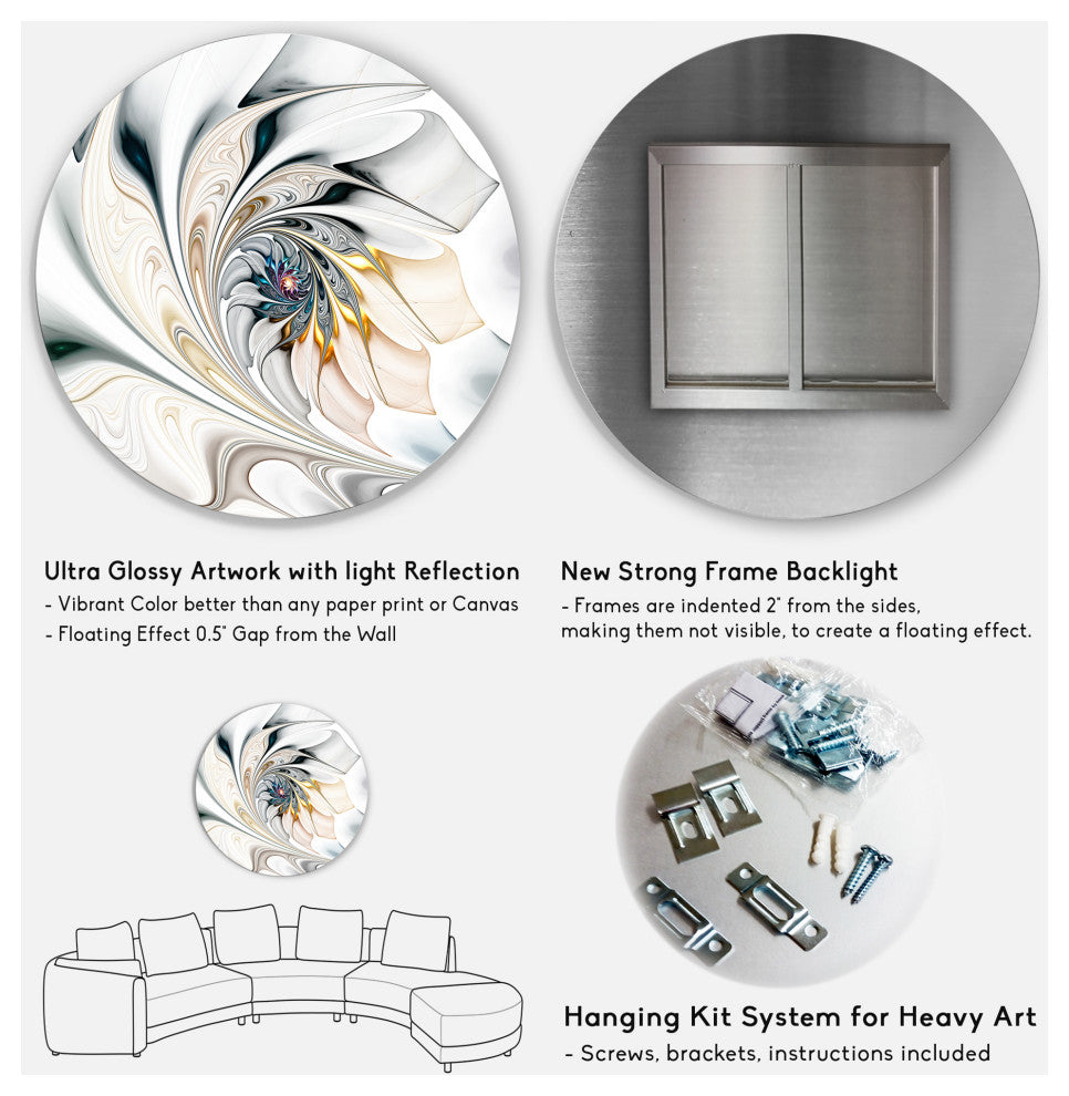 Designart - White Stained Glass Floral Art' Floral Metal Circle Wall Art, Disc o