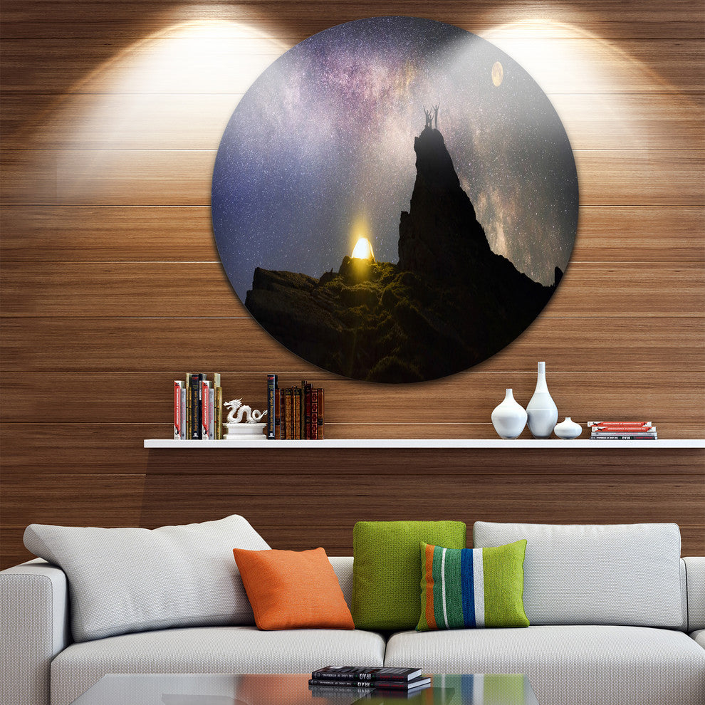 Rock Climbing To Base Camp, Landscape Photo Disc Metal Wall Art, 38"