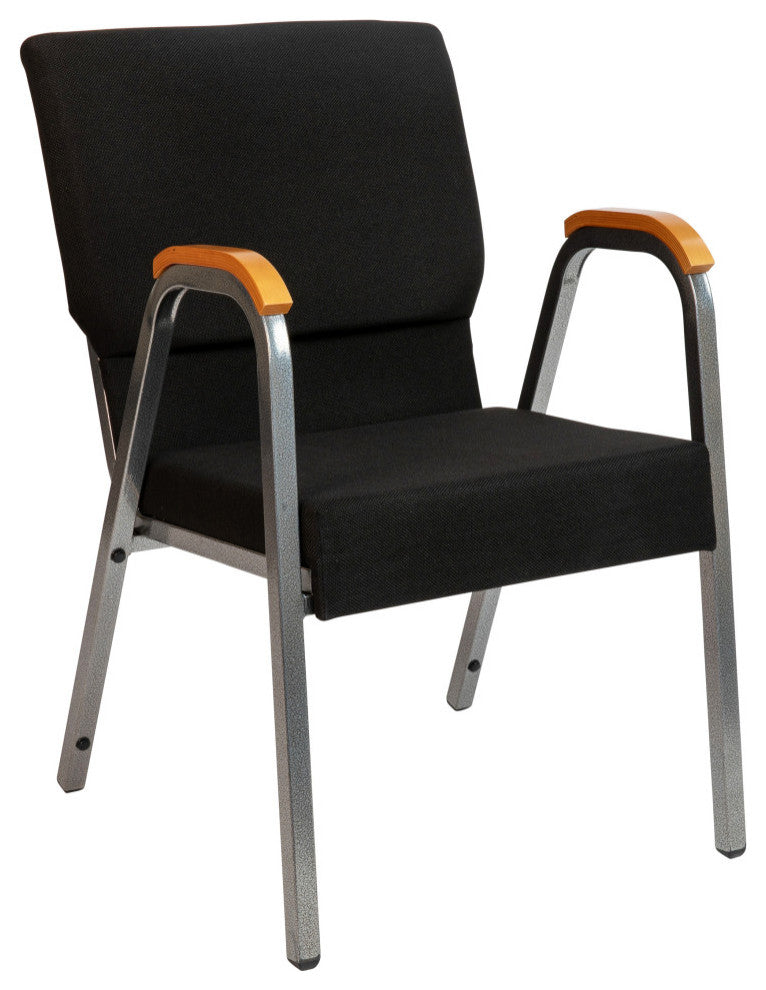 HERCULES Series 21"W Stacking Wood Chair, Black Fabric and Silver Vein Frame