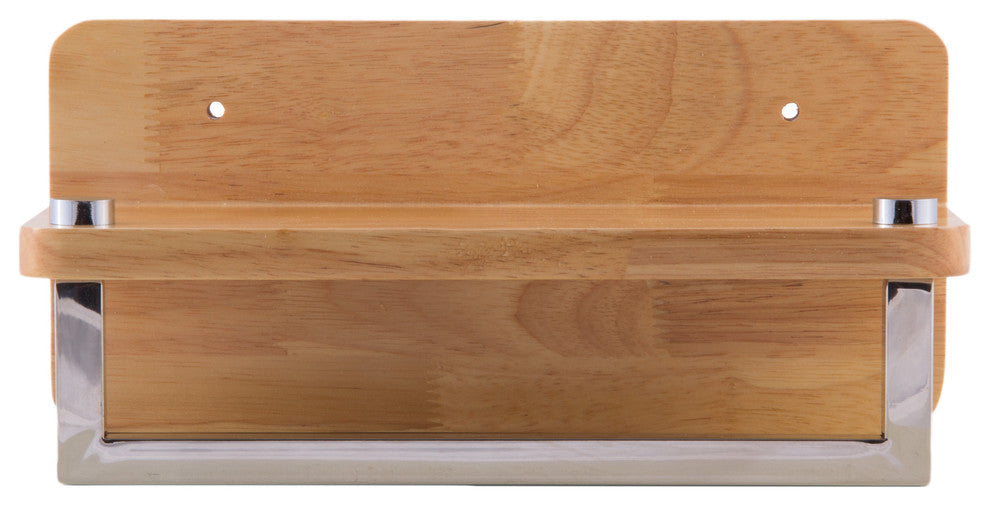 ALFI 12" Small Wooden Shelf, Chrome Towel Bar Bathroom Accessory, Natural Wood